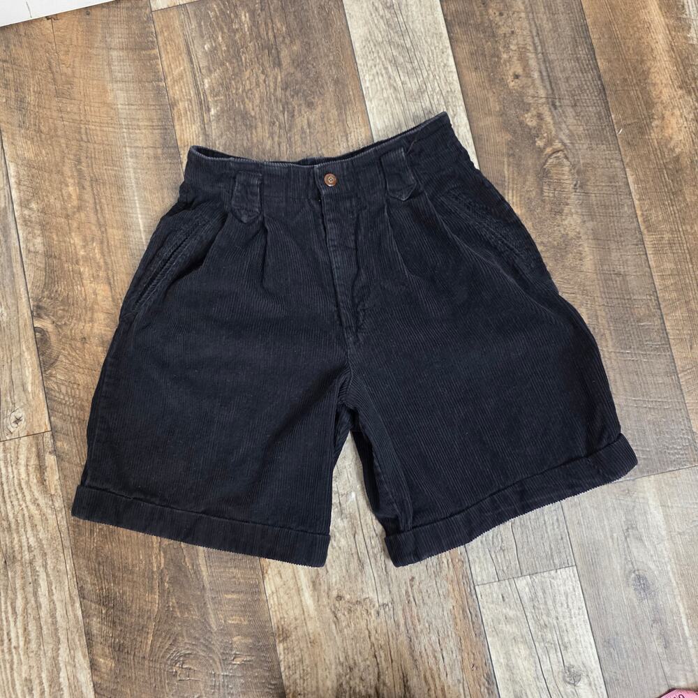 27.5 Waist Vintage Pleated Shorts Corduroy Black High Rise Dark Academia - Picture 3 of 6
